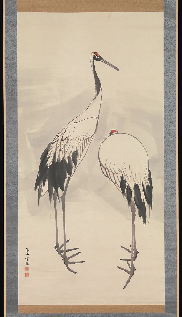 Cranes, Nagasawa Rosetsu 長澤蘆雪 (Japanese, 1754–1799), Pair of hanging scrolls; ink and color on paper, Japan