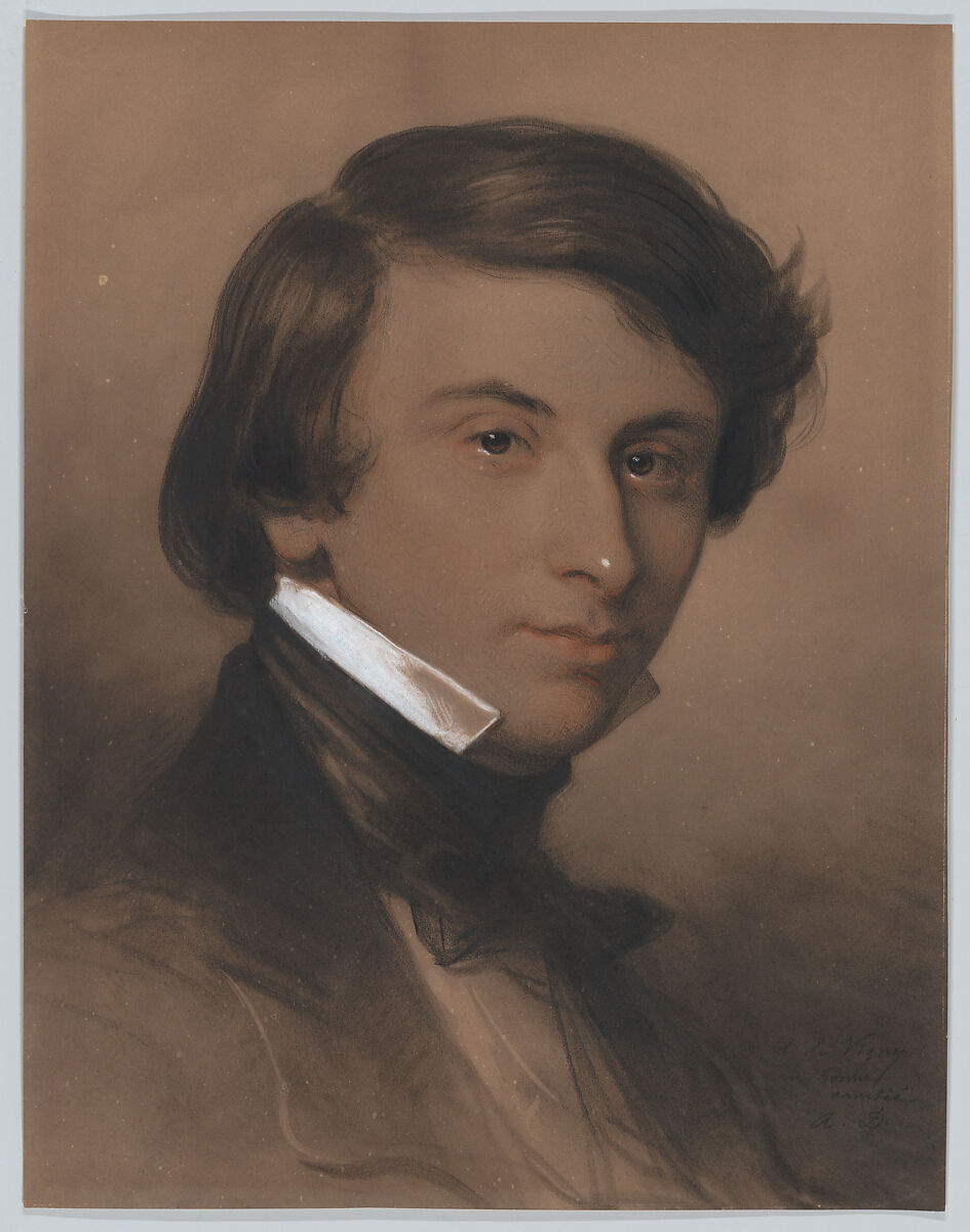Portrait of Alfred-Victor, Comte de Vigny (1797‒1863), Achille-Jacques-Jean-Marie Devéria (French, Paris 1800–1857 Paris), Charcoal, black, red, and white chalks 