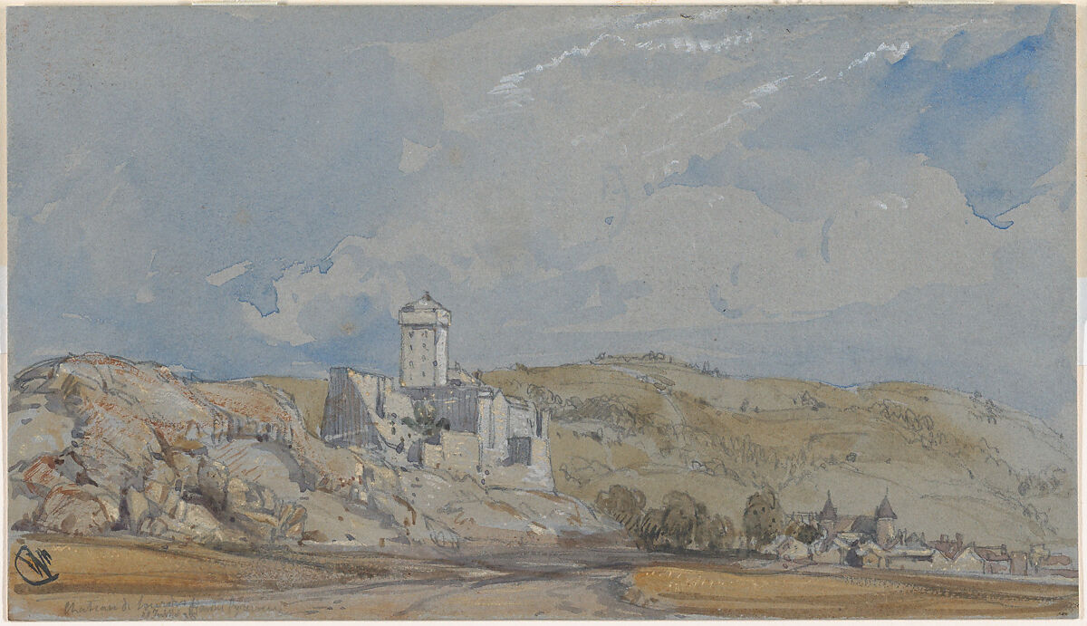 Château de Lourdes, William Callow (British, Greenwich 1812–1908 Great Missenden, Buckinghamshire), Watercolor over graphite, white gouache (bodycolor) 