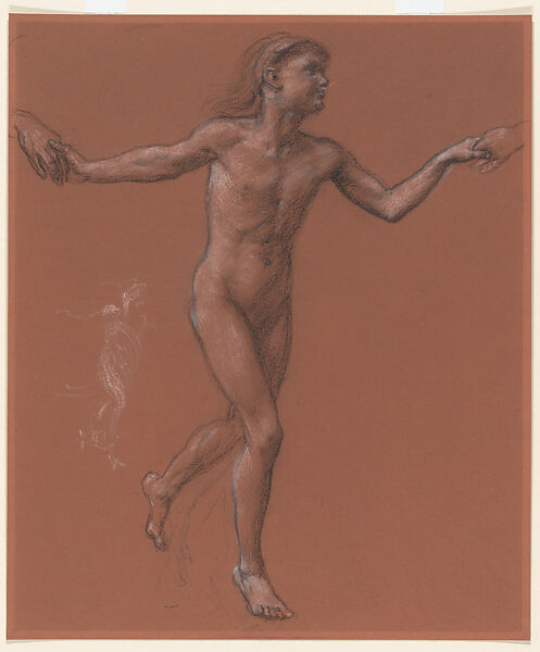 Study of dancing girl, for "Horae Serenae", Sir Edward John Poynter (British (born France), Paris 1836–1919 London), Black and white chalks on brown paper 