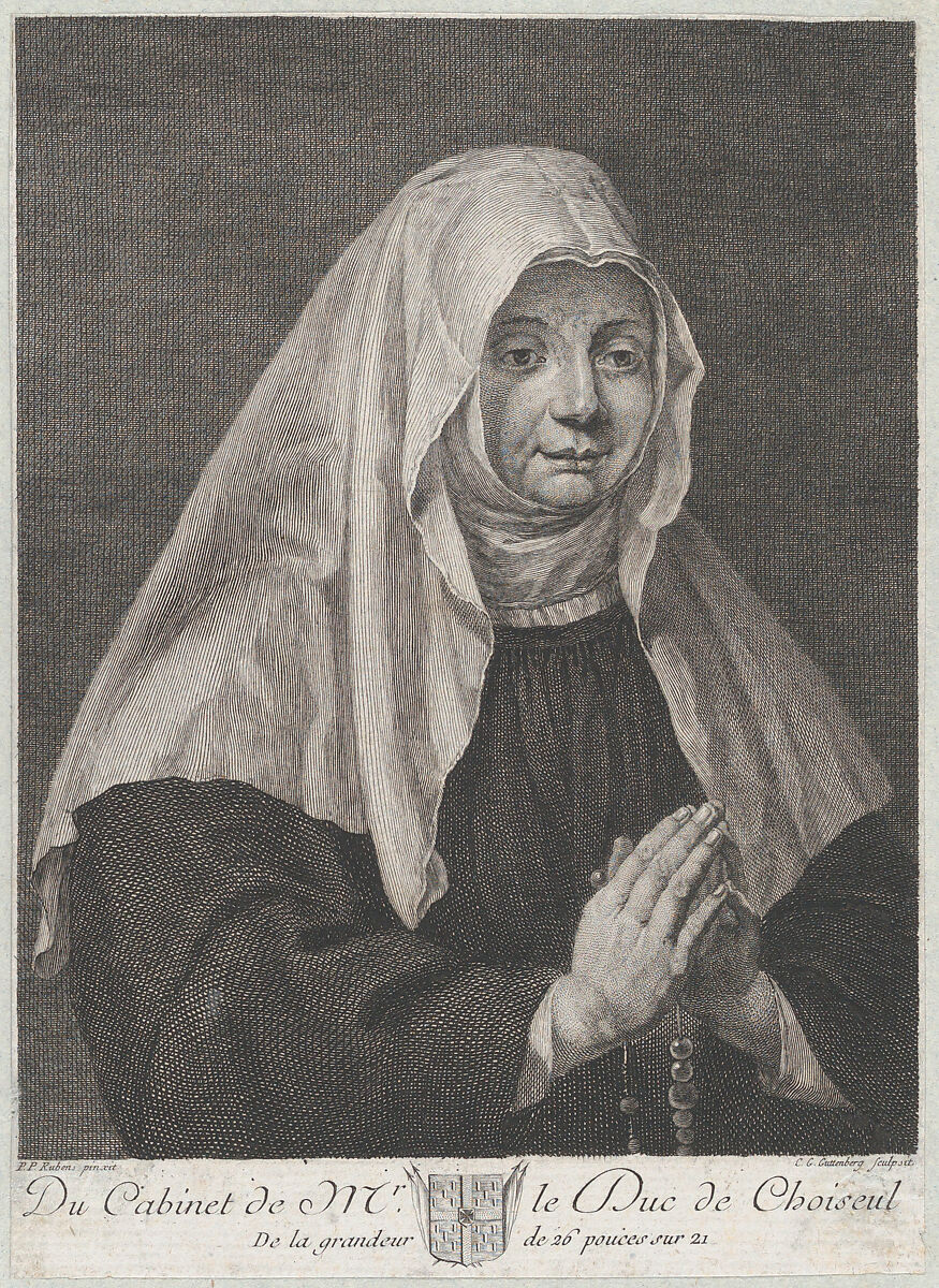 Portrait of a praying nun, Carl Guttenberg (German, Wöhrd bei Nürnberg 1743–1790 Paris), Engraving 