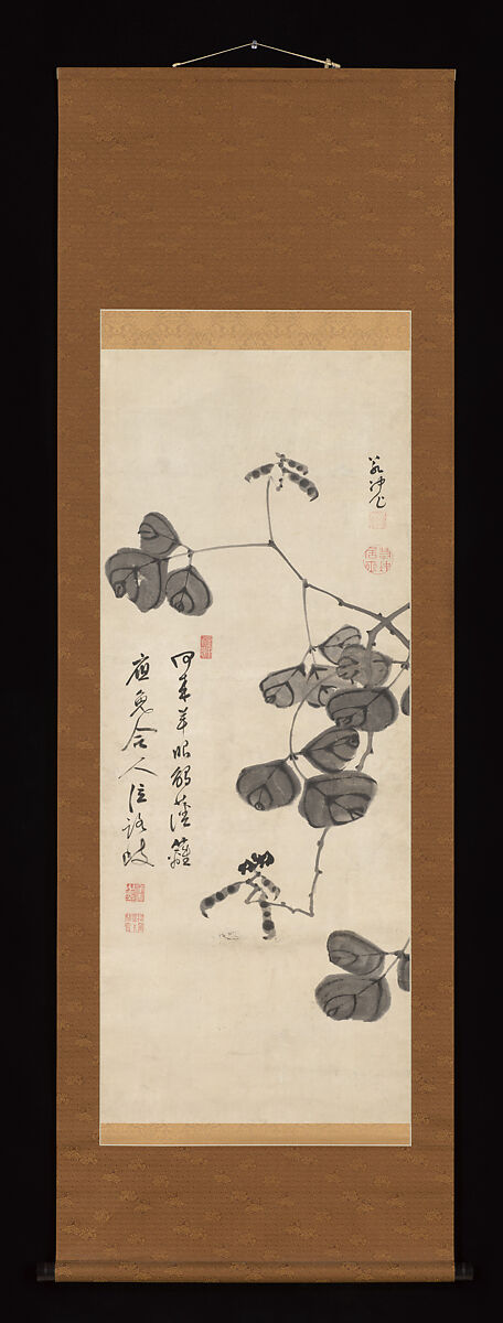 Peapods on a Branch, Painting by Itō Jakuchū (Japanese, 1716–1800), Hanging scroll; ink on paper, Japan