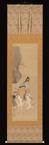 The God of Good Fortune Jurōjin, Sakai Ōho (Japanese, 1808–1841), Hanging scroll; ink and color on silk, Japan