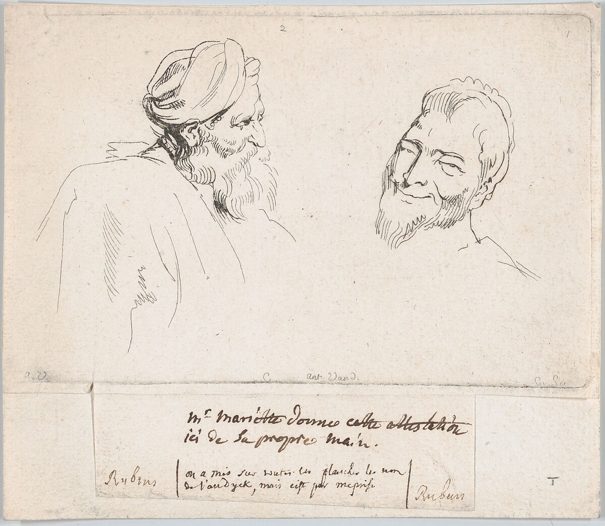 Two studies of heads, After Anthony van Dyck (Flemish, Antwerp 1599–1641 London), Etching 