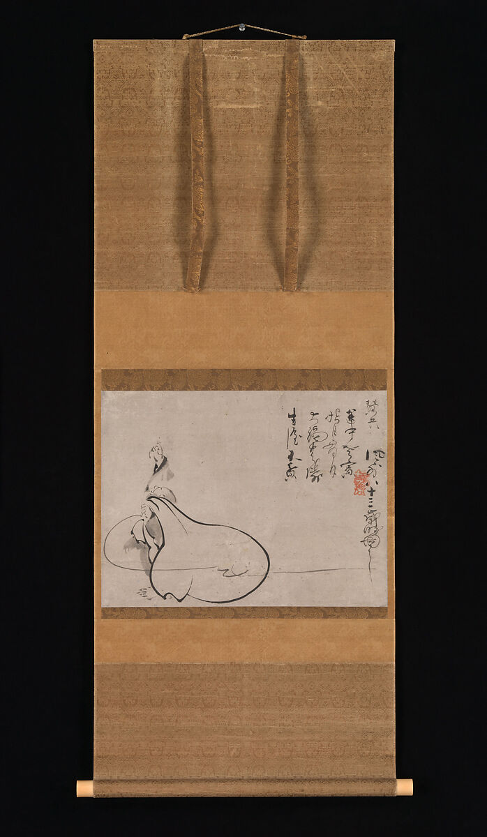 Hotei Pointing at the Moon, Fūgai Ekun (Japanese, 1568–1654), Hanging scroll; ink on paper, Japan