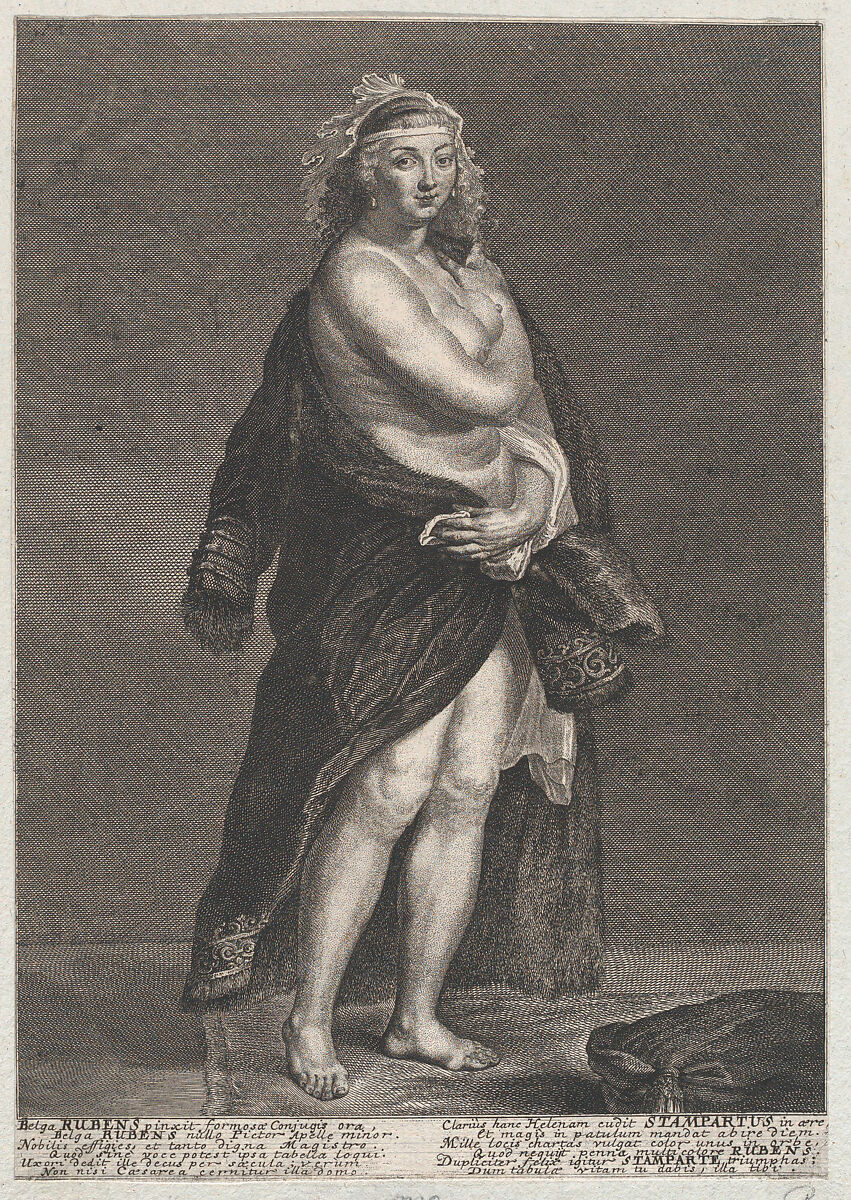 Portrait of Helena Fourment, Rubens' second wife, wearing a fur coat over her shoulders, Frans van Stampart (Flemish, Antwerp 1675–1750 Vienna), Etching 