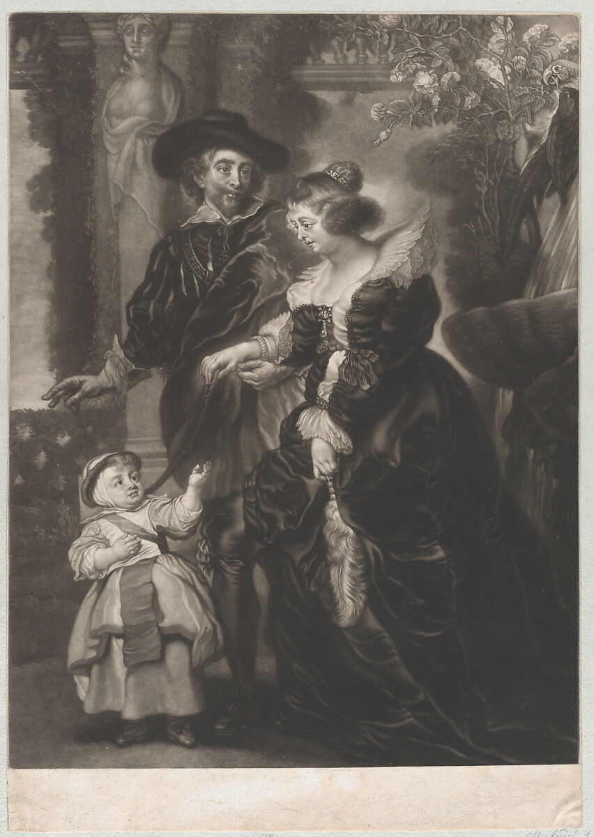 Rubens with his Wife and Child, James McArdell (Irish, Dublin 1729–1765 London), Mezzotint; first state of two; proof before letters 