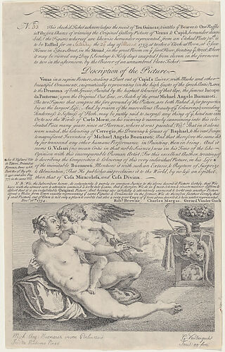 Raffle Ticket for the Painting of Venus and Cupid after Michelangelo