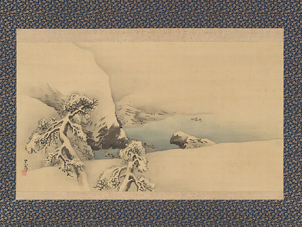 Winter Scene with Ducks and Pine Trees, Matsumura Goshun (Japanese, 1752–1811), Hanging scroll; ink and color on silk, Japan 