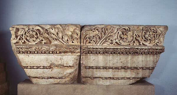 Fragment of architectural frieze and architrave, Limestone 