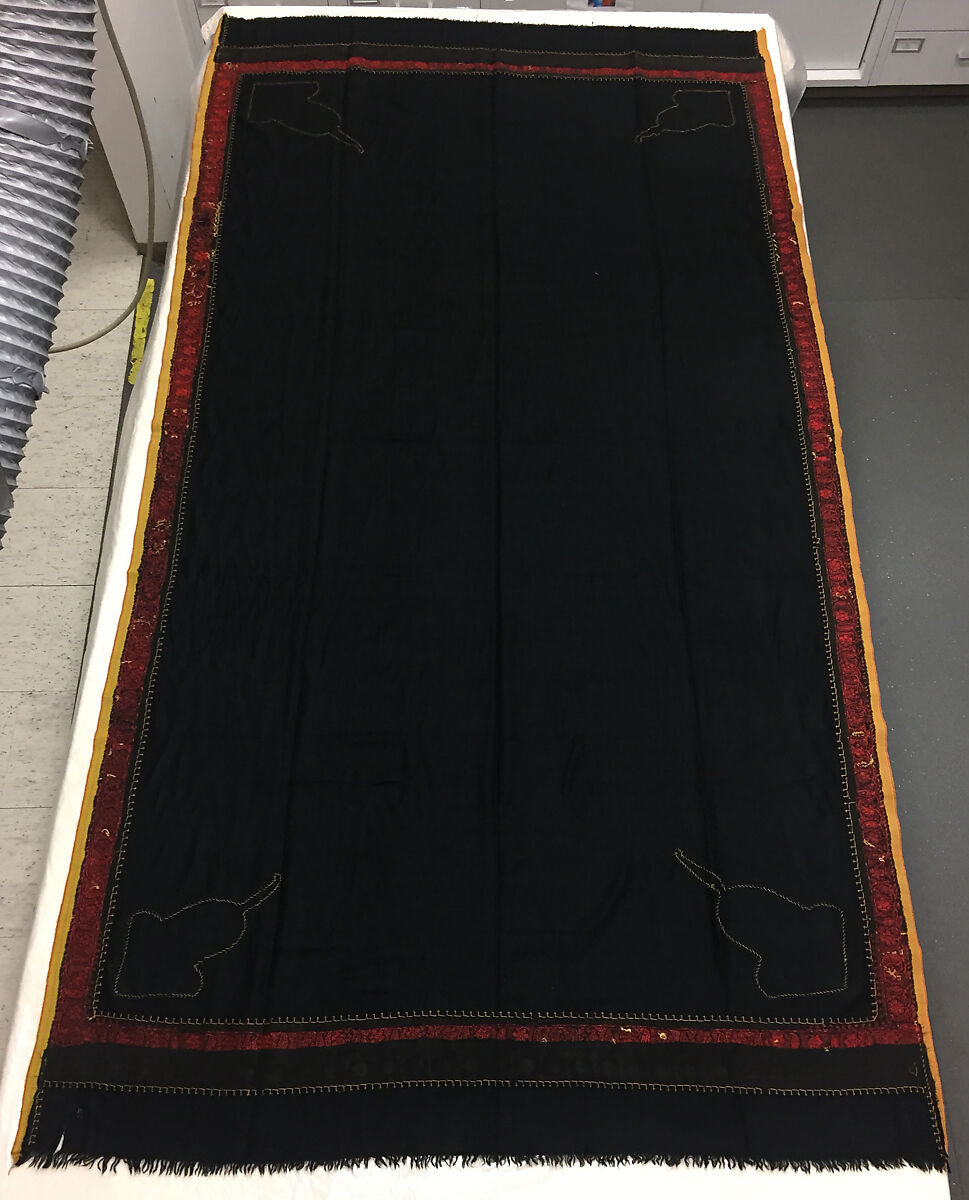Shawl, Wool, metal wrapped thread; embroidered on surface