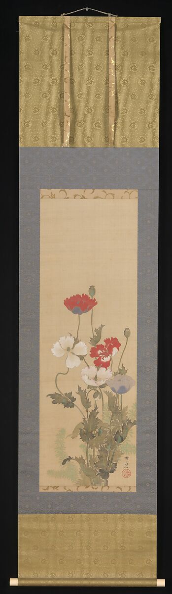 Poppies, Suzuki Kiitsu (Japanese, 1796–1858), Hanging scroll; ink and color on silk, Japan