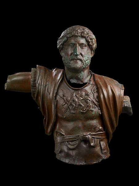 Head and torso of cuirassed statue of Hadrian, Bronze 