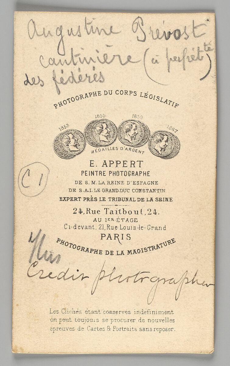 [Member of the Paris Commune: Augustine Prévost [Prévot], cantinière, à perpétuité, des fédérés], Ernest Eugène Appert (French, 1831–1891), Albumen silver print