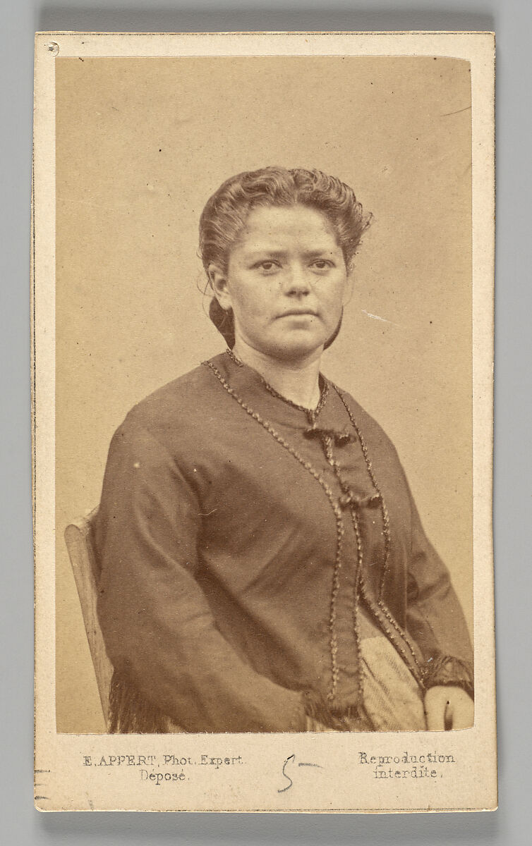 [Member of the Paris Commune: Augustine Prévost [Prévot], cantinière, à perpétuité, des fédérés], Ernest Eugène Appert (French, 1831–1891), Albumen silver print 