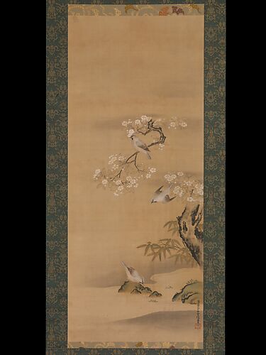 Waxwings, Cherry Blossoms, and Bamboo