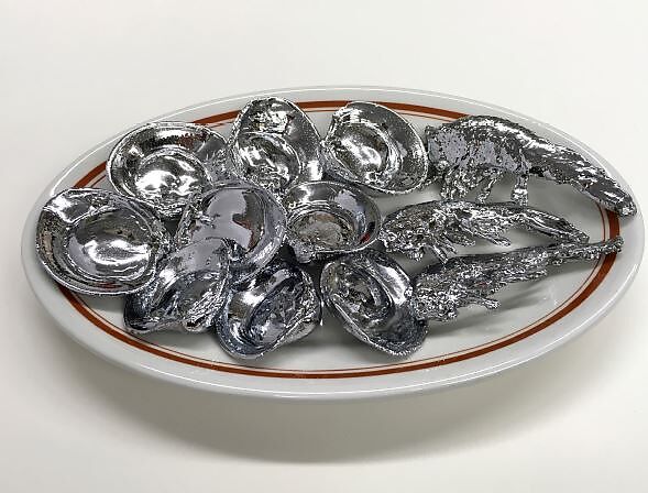 Chrome Shrimps and Clams, Robert Watts (American, Burlington, Iowa 1923–1988 Martins Creek, Pennsylvania), Chrome and glazed ceramic 