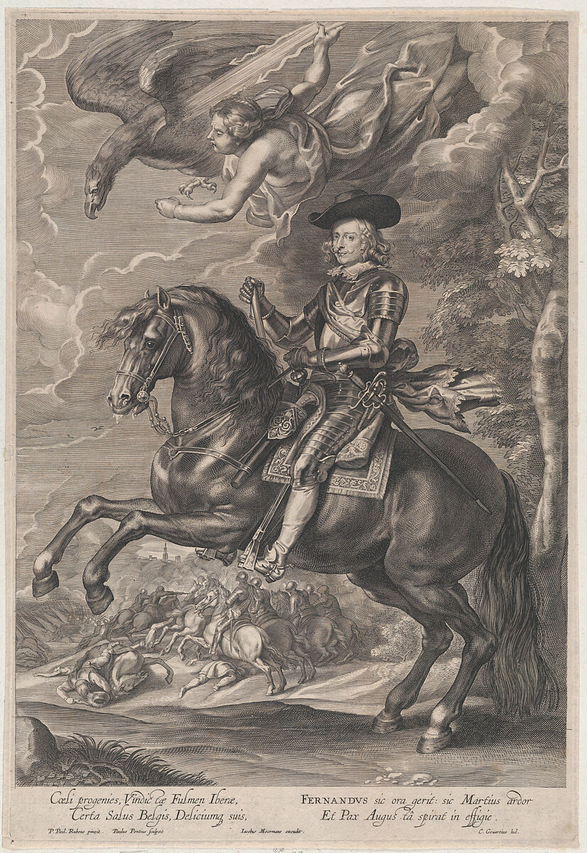 Portrait of Cardinal-Infante Ferdinand of Austria, on horseback, Paulus Pontius (Flemish, Antwerp 1603–1658 Antwerp), Engraving; second state of two (Hollstein) 
