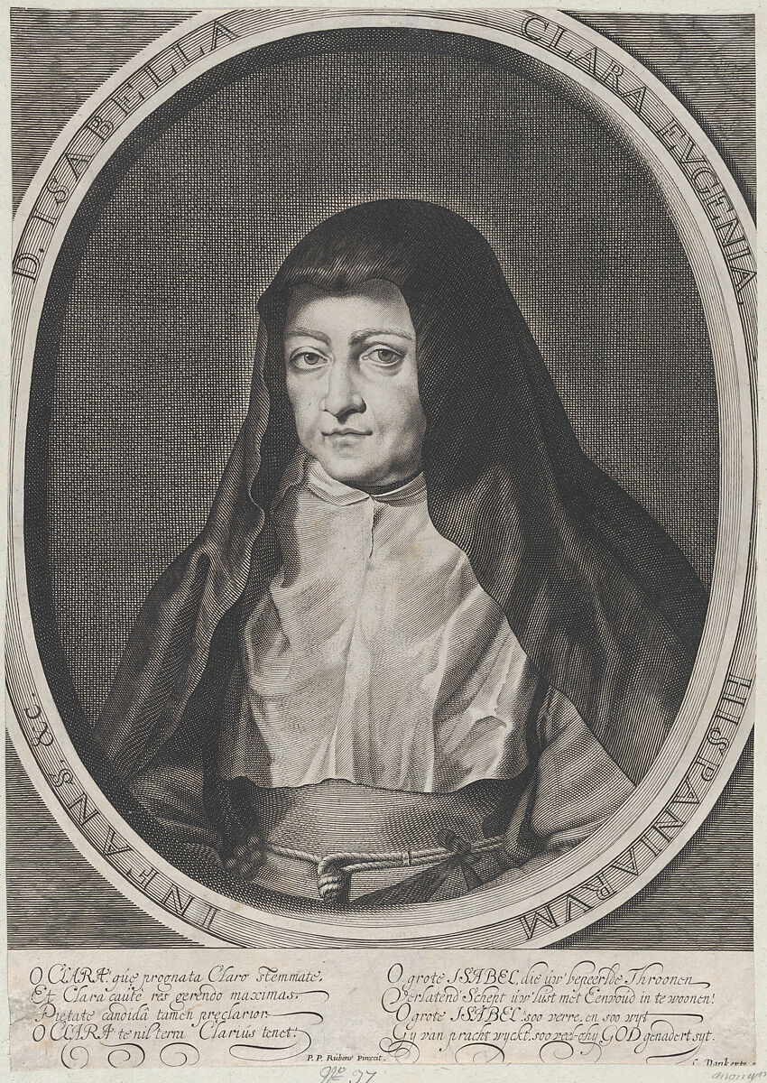 Portrait of Archduchess Isabella Clara Eugenia, Spanish Regent of the Low Countries, as a Nun, Anonymous, Engraving 