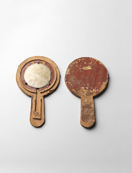 Mirror with case, Tinned copper, lead, wood, leather, parchment 