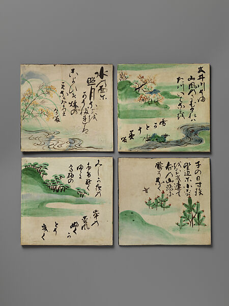 Tiles with Waka (Court Poems) of the Four Seasons, Style of Ogata Kenzan (Japanese, 1663–1743), Stoneware with polychrome underglaze enamels , Japan 