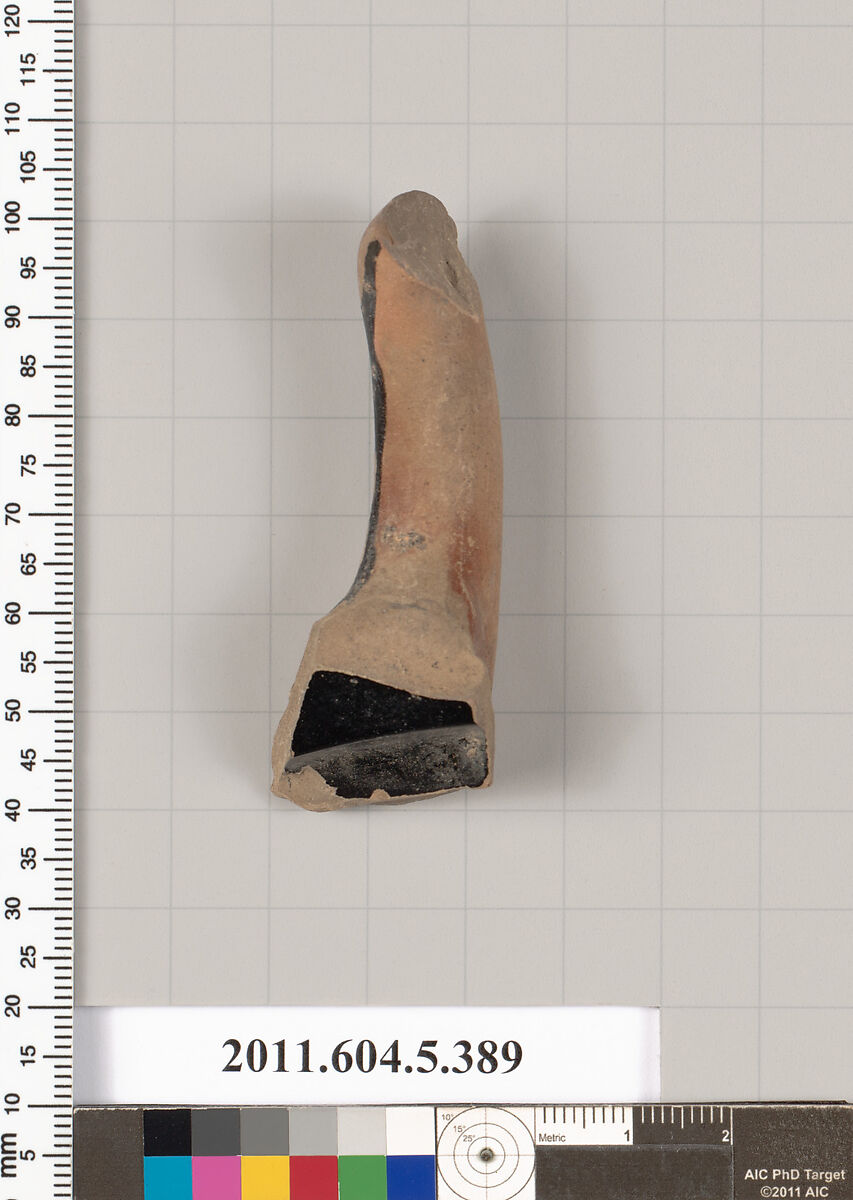 Terracotta fragment of a kylix (drinking cup), Terracotta, Greek, Attic