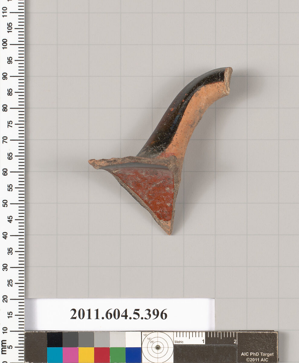 Terracotta fragment of a kylix (drinking cup), Terracotta, Greek, Attic