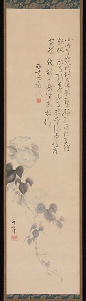 Morning Glories, Suzuki Kiitsu (Japanese, 1796–1858), Hanging scroll; ink and color on paper, Japan 