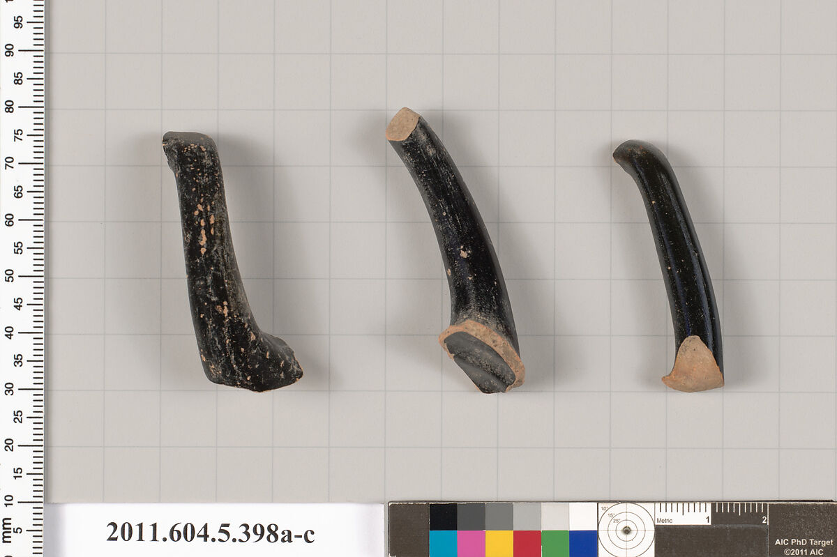 Terracotta fragments of kylikes (drinking cups), Terracotta, Greek, Attic