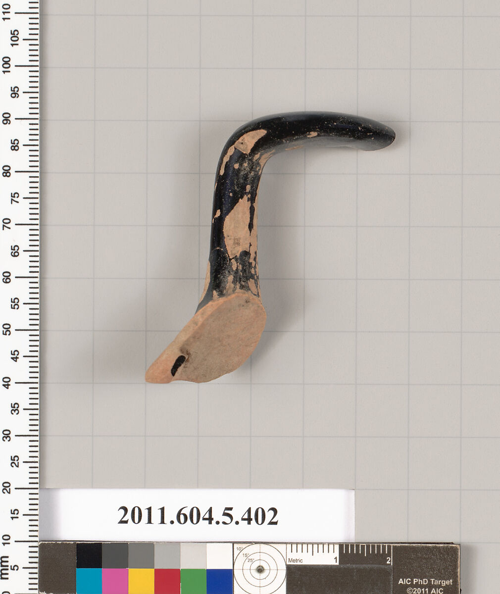 Terracotta fragment of a kylix (drinking cup), Terracotta, Greek, Attic