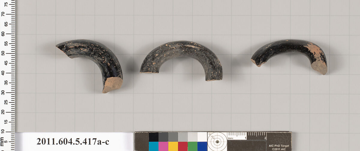 Terracotta fragments of kylikes (drinking cups), Terracotta, Greek, Attic
