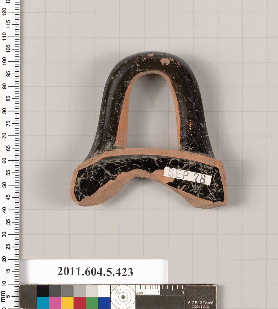 Terracotta rim fragment of a kylix (drinking cup), Terracotta, Greek, Attic