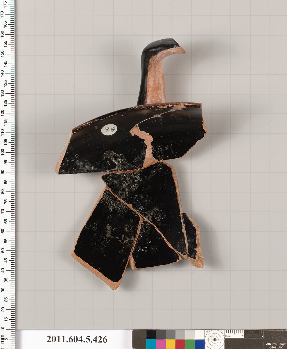 Terracotta rim fragment of a kylix (drinking cup), Terracotta, Greek, Attic