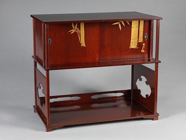 Tea Cabinet with Bamboo, Kamisaka Sekka (Japanese, 1866–1942), Lacquered wood with gold-painted design and metal door-pulls, Japan 