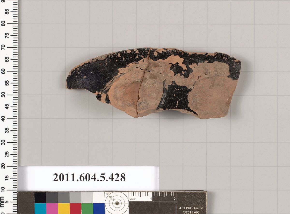 Terracotta rim fragment of a kylix (drinking cup), Terracotta, Greek, Attic 