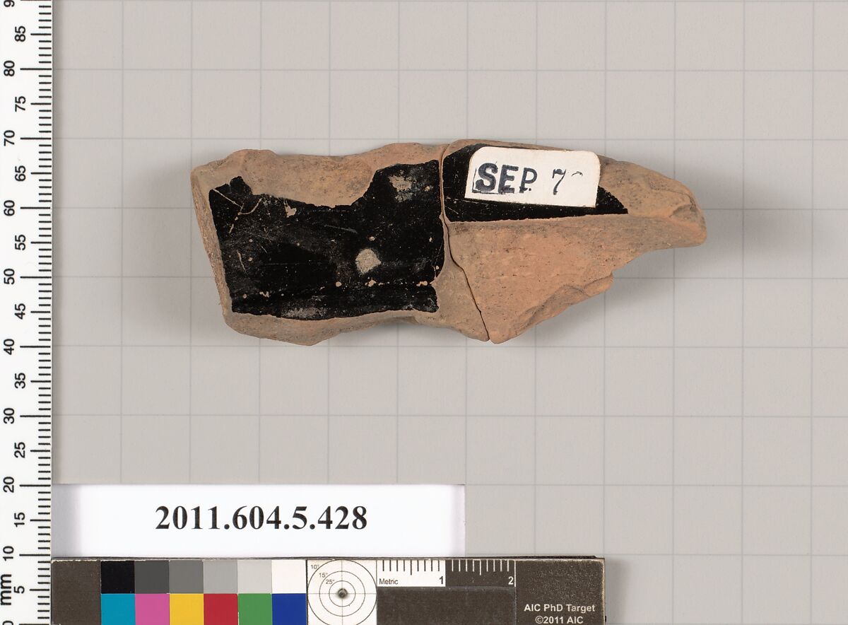 Terracotta rim fragment of a kylix (drinking cup), Terracotta, Greek, Attic