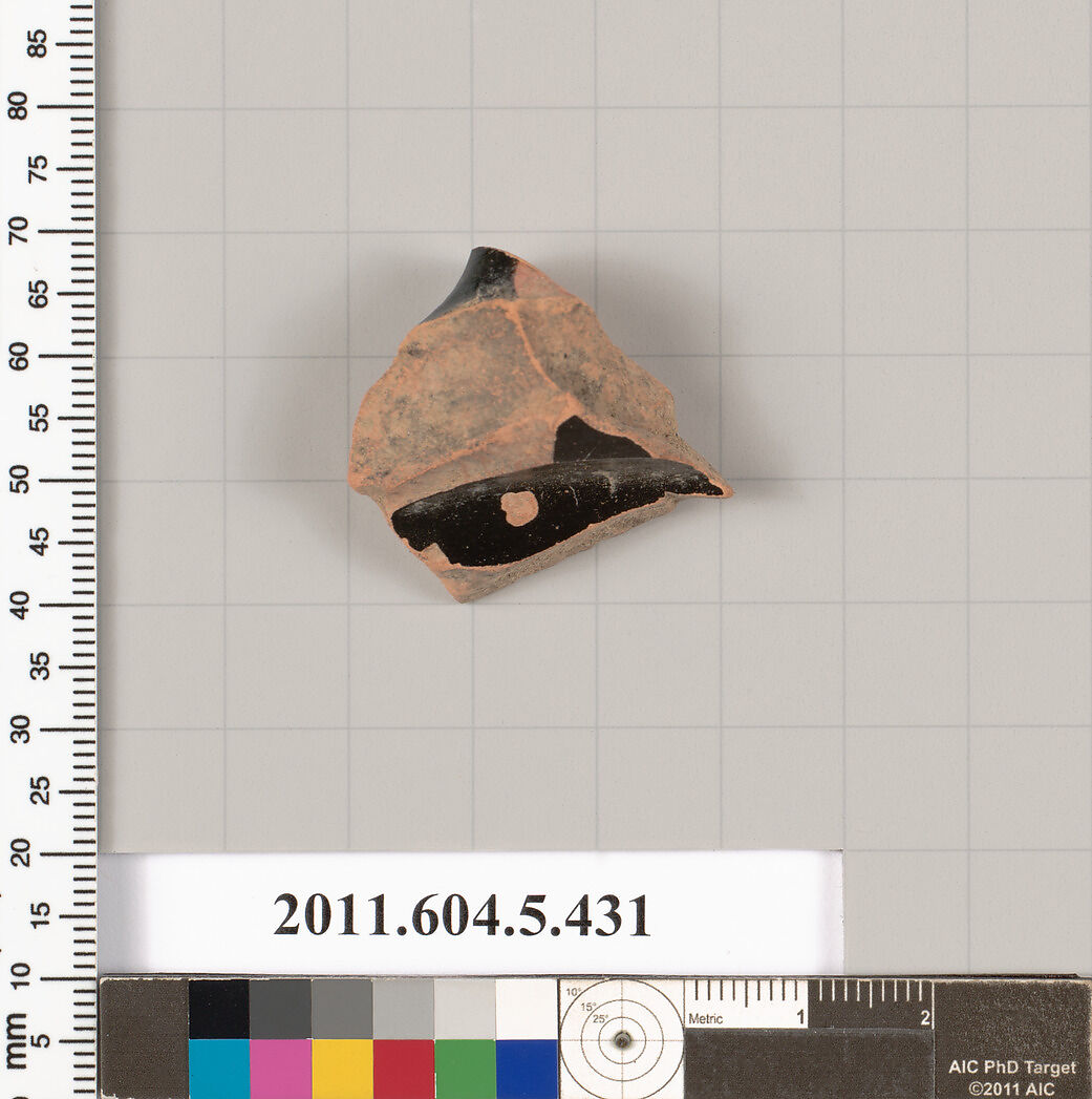 Terracotta fragment of a kylix (drinking cup), Terracotta, Greek, Attic
