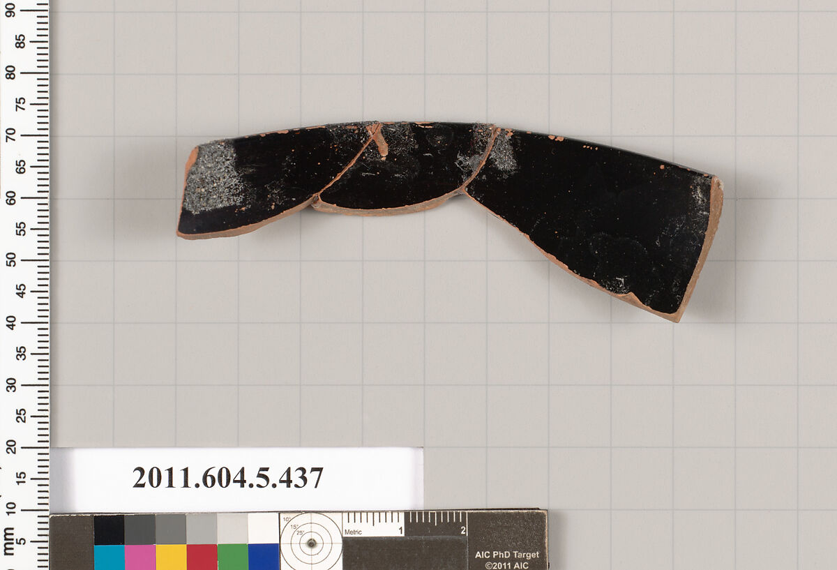 Terracotta rim fragment of a kylix (drinking cup), Terracotta, Greek, Attic