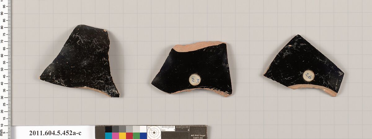 Terracotta fragments of kylikes (drinking cups), Terracotta, Greek, Attic
