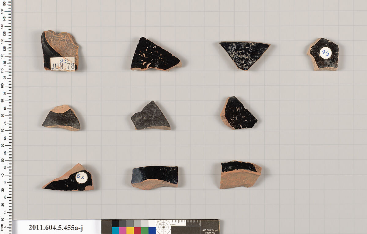 Terracotta fragments of kylikes (drinking cups), Terracotta, Greek, Attic