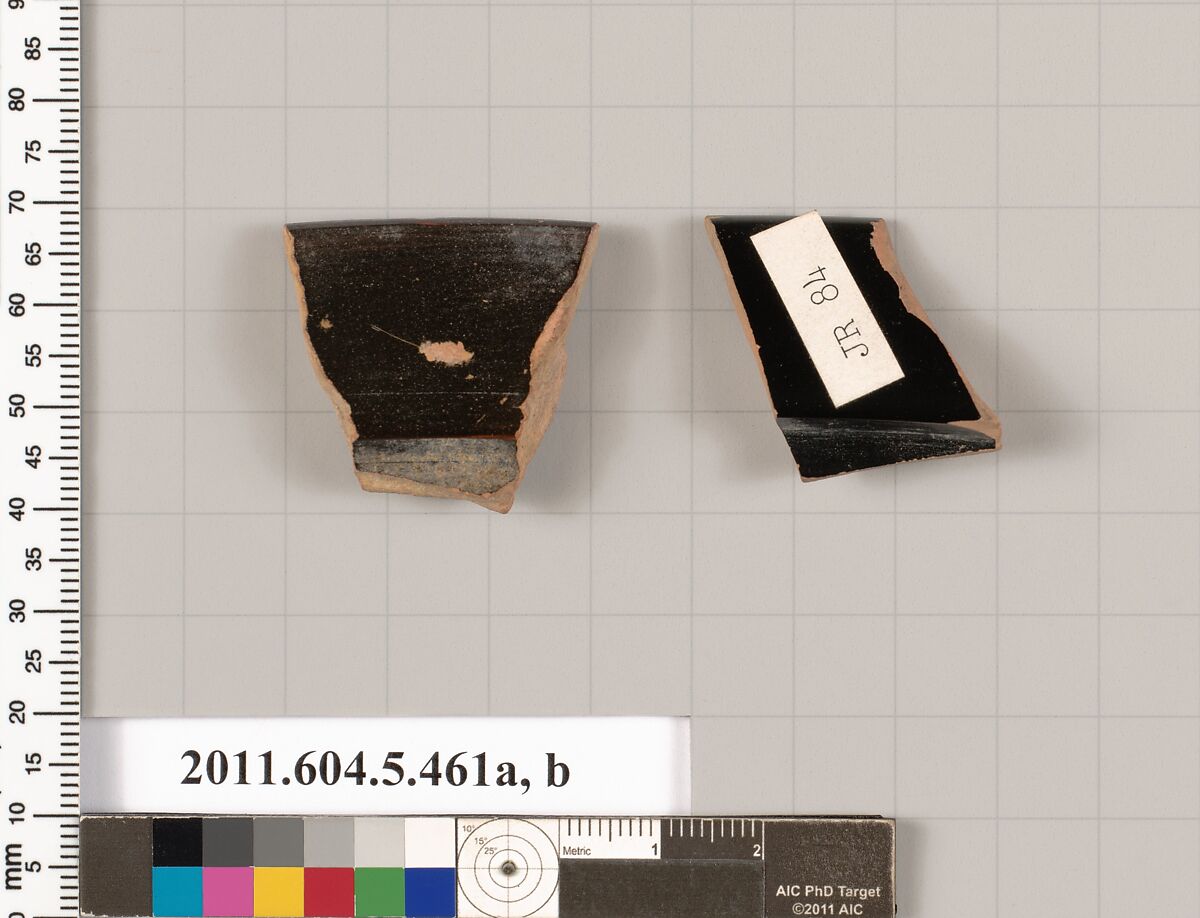 Terracotta rim fragments of kylikes (drinking cups), Terracotta, Greek, Attic