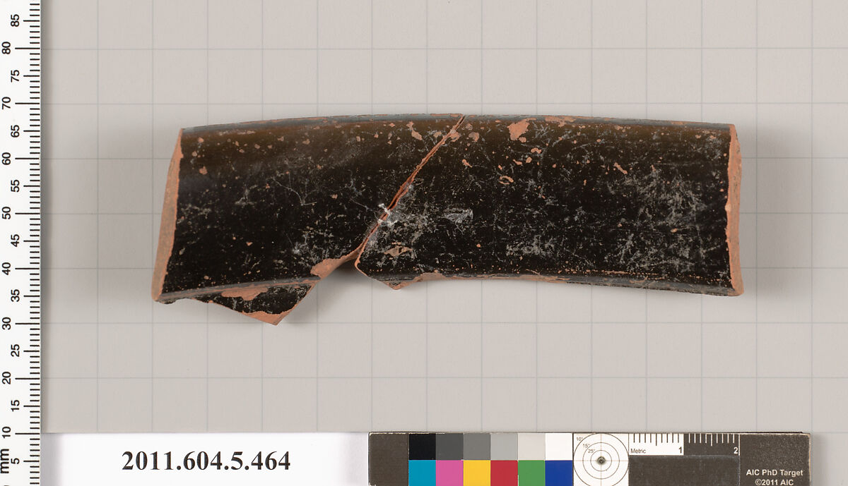 Terracotta rim fragment of a kylix (drinking cup), Terracotta, Greek, Attic