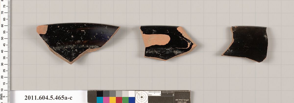 Terracotta rim fragments of kylikes (drinking cups), Terracotta, Greek, Attic