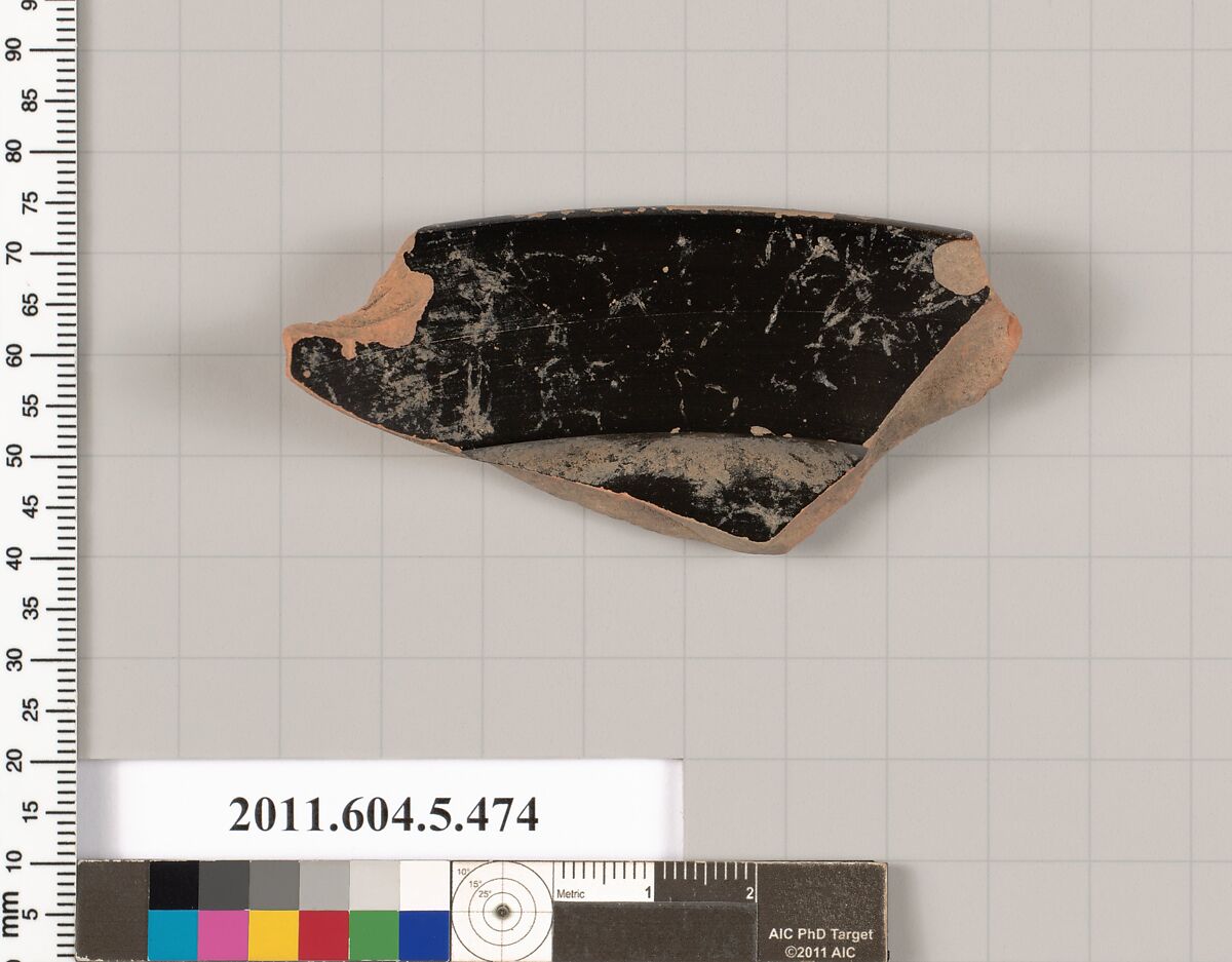 Terracotta rim fragment of a kylix (drinking cup), Terracotta, Greek, Attic