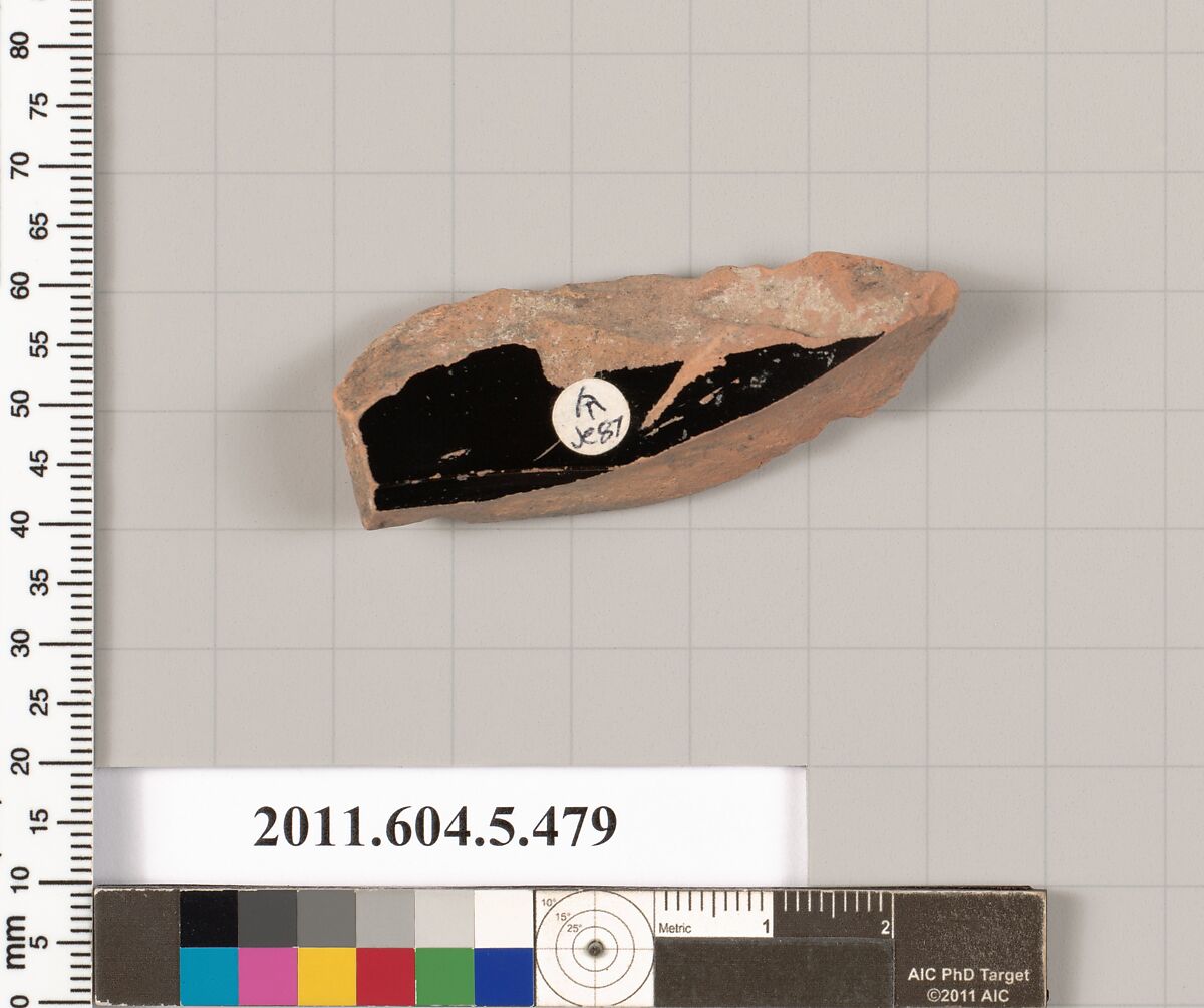 Terracotta rim fragment of a kylix (drinking cup), Terracotta, Greek, Attic