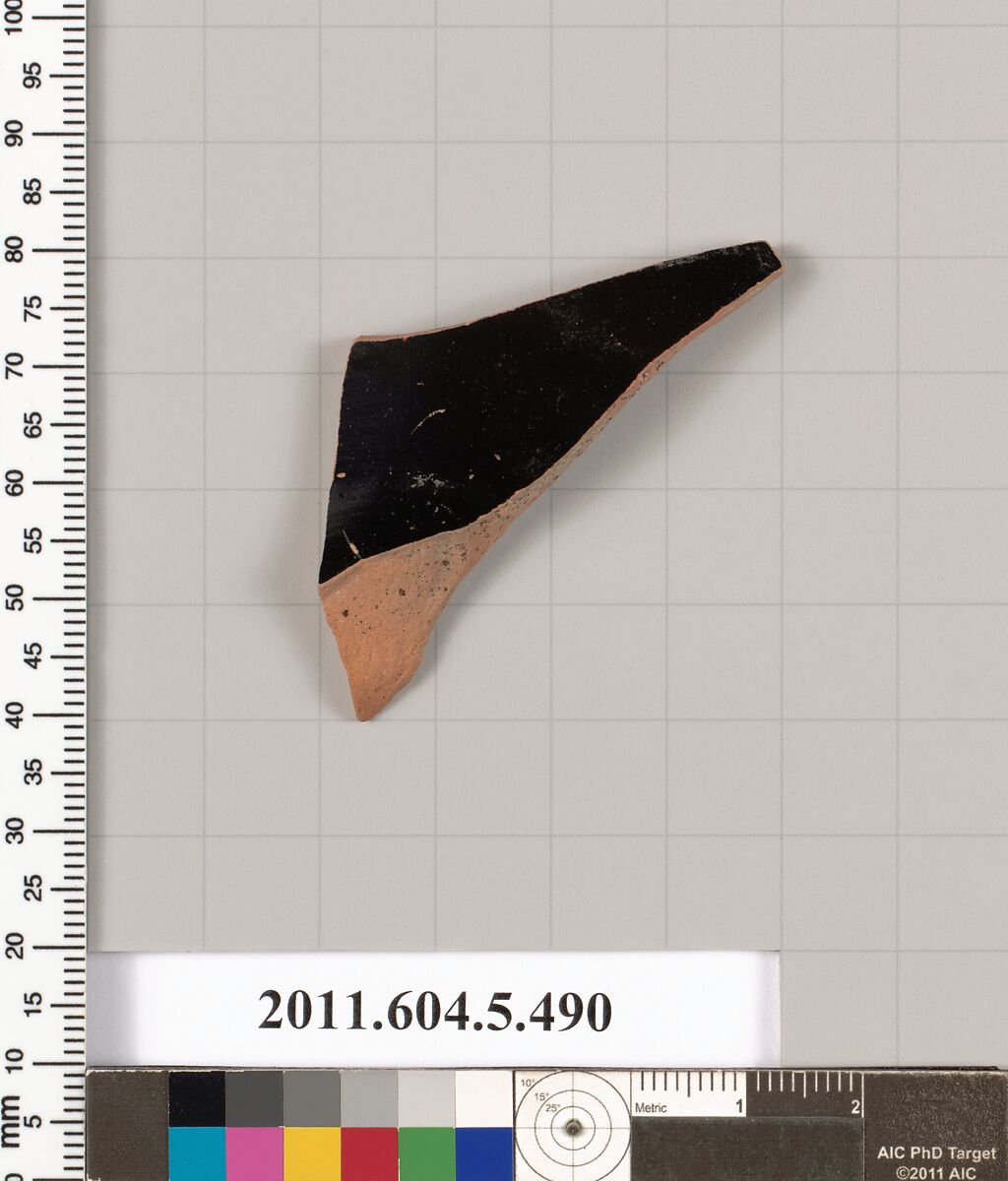 Terracotta fragment of a kylix (drinking cup), Terracotta, Greek, Attic