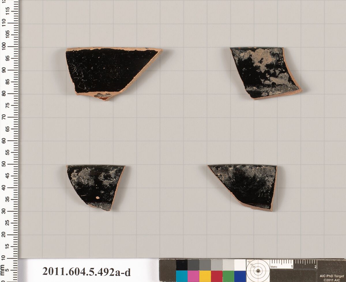 Terracotta rim fragments of kylikes (drinking cups), Terracotta, Greek, Attic