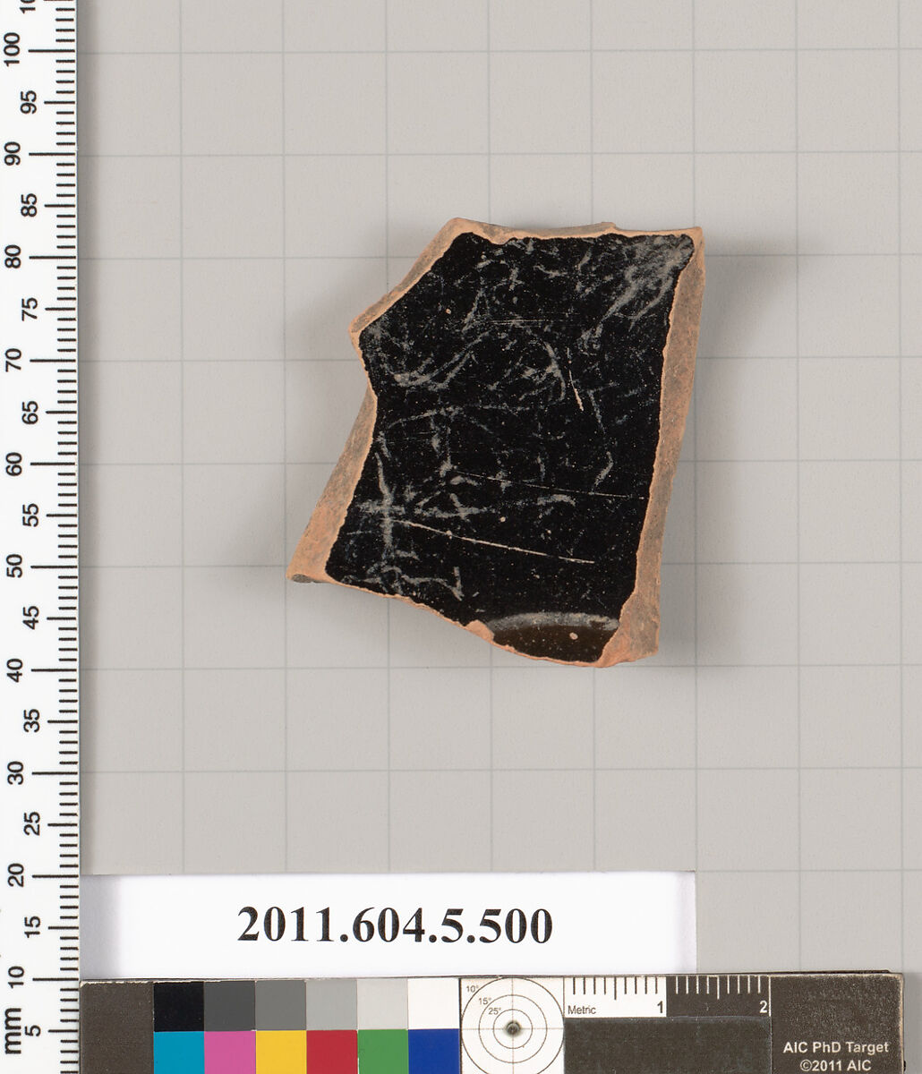 Terracotta fragment of a kylix (drinking cup), Terracotta, Greek, Attic