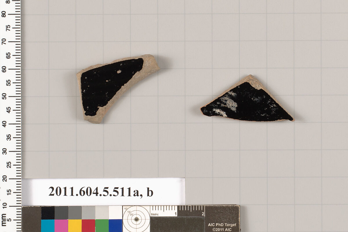 Terracotta fragments of kylikes (drinking cups), Terracotta, Greek, Attic