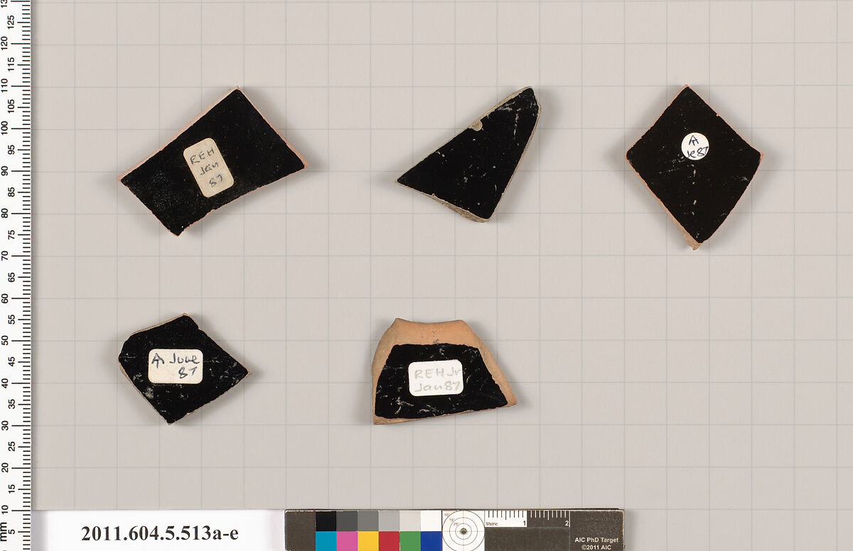 Terracotta fragments of kylikes (drinking cups), Terracotta, Greek, Attic